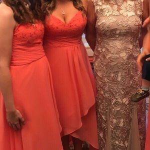 Mori Lee coral high-low bridesmaid dress  #142